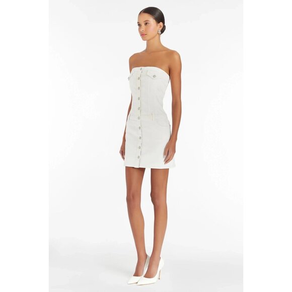 Amanda Uprichard Teyana Dress in White Medium New Womens Denim strapless Mini - Picture 11 of 12